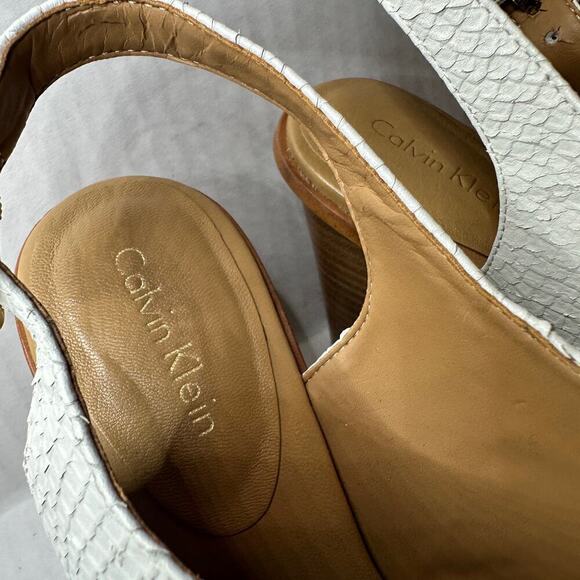 Calvin Klein Size 6.5 Prina Vacation Open Toe Wedge Heels Sandals White Nude - Picture 6 of 9